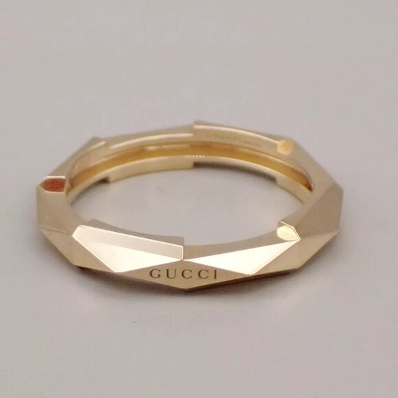 GUCCI Logo Link To Studded Ring Au750 (18K) Size 22 Yellow Gold Italy - Picture 2 of 13